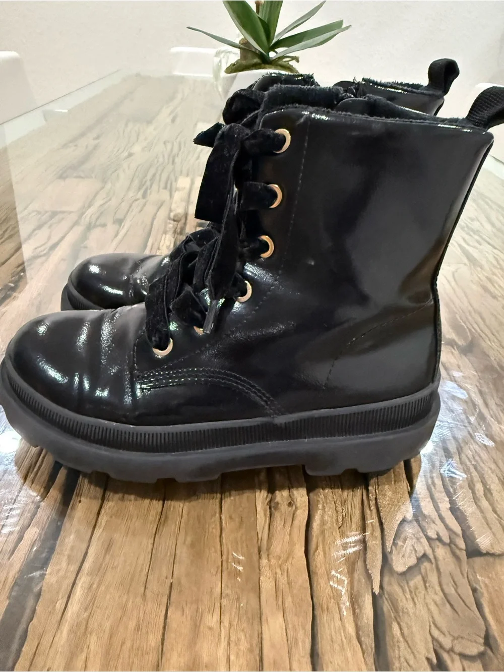 H&M Black Patent Combat Boots for Kids
